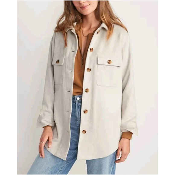 NWT Old Navy Soft Brushed Utility Shacket Women XL Oatmeal Chest Pockets Outdoor - Picture 1 of 11